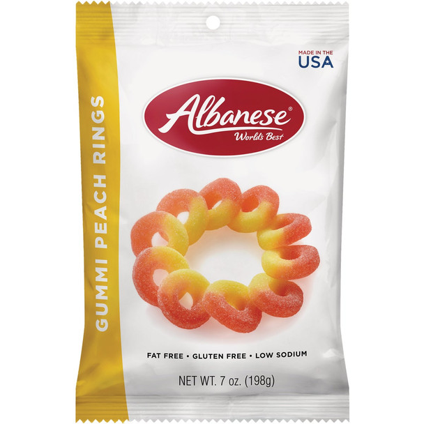 Albanese 7 Oz. Gummi Peach Rings 122898 Pack of 12 Albanese 7 Oz. Gummi Peach Rings 122898 Pack of 12