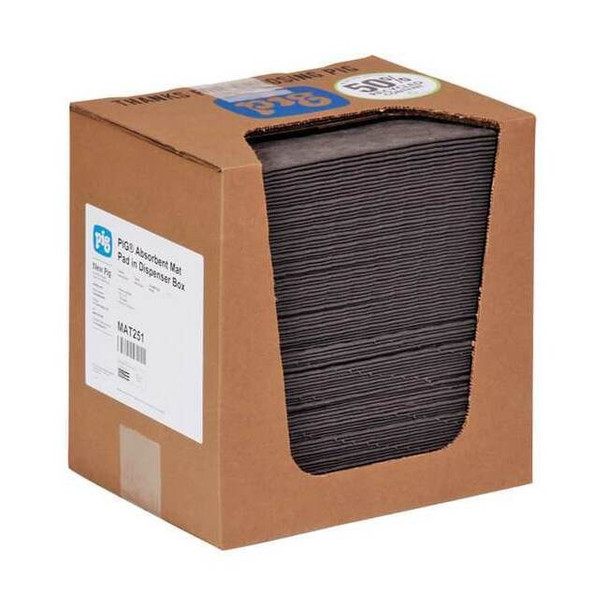 Pig Sorbent Pad, 10 gal, 10 in x 13 in, Universal, Gray, Polypropylene MAT251