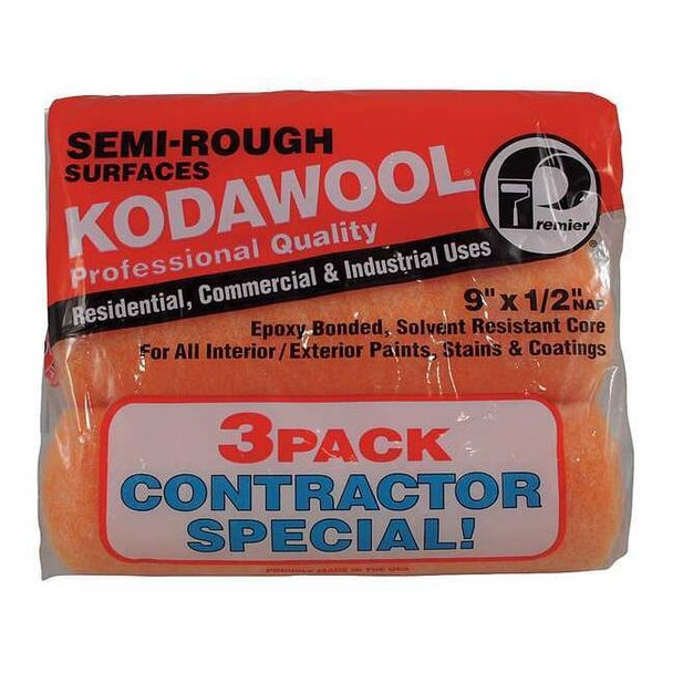 Premier 9" Paint Roller Cover, 1/2" Nap, Polyester/Knitted Wool 3PKW50