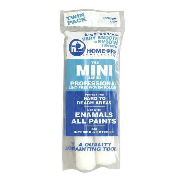 Premier 6-1/2" Mini Paint Roller Cover, 1/4" Nap, Woven, 2 PK 72520