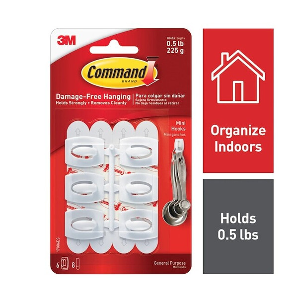 Command Hook,Molded Plastic,7/16 In,PK6 17006