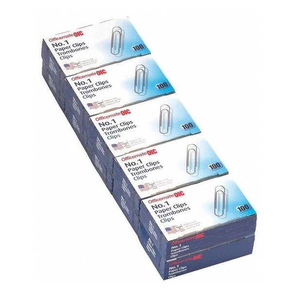 Officemate Paper Clips,No. 1,Silver,Steel, 1000PK 99911