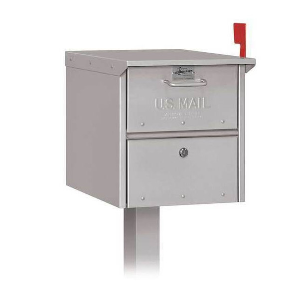 Mailbox, Gray, Powder Coated, 1 Doors, Pedestal, Aluminum