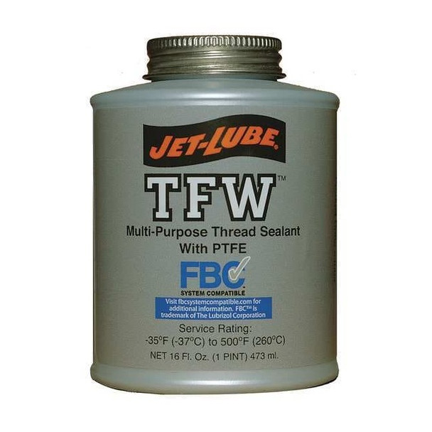 Jet-Lube Pipe Thread Sealant 16 fl oz, Brush-Top Can, TFW, White, Paste 24004
