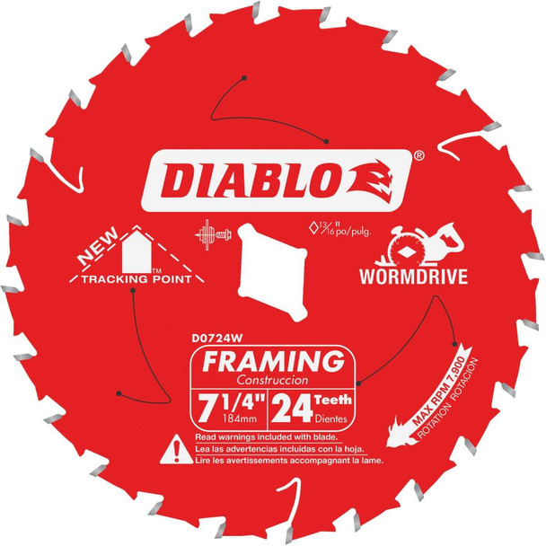 Diablo 7-1/4 In. 24-Tooth Framing Circular Saw Blade, Bulk D0724W Pack of 10