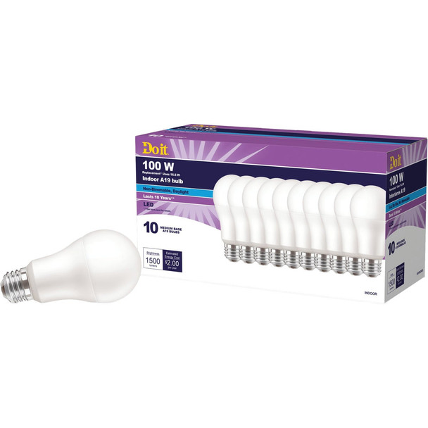 Do it 100W Equivalent Daylight A19 Medium LED Light Bulb, Title 20 (10-Pack)
