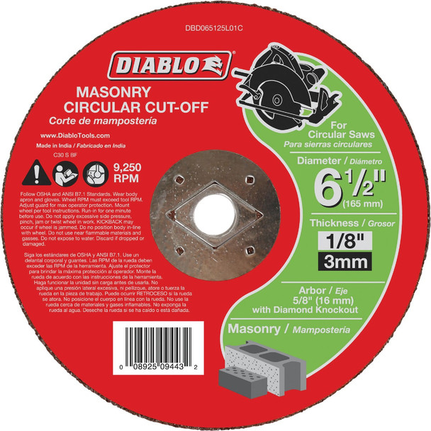Diablo Type 1 6-1/2 In. x 1/8 In. x 5/8 In. Masonry Cut-Off Wheel DBD065125L01C