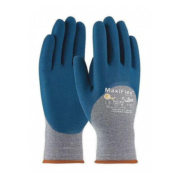 Coated Gloves, Foam Nitrile, Foam, 3/4 Dip, 2 Abrasion Level, Blue/Gray, S 12 PK