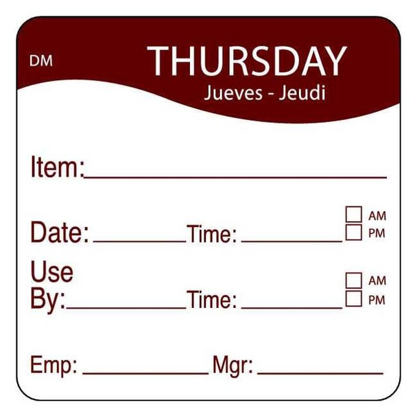 Daymark Day Label,Thursday,2-3/5 In. W,PK250 1100534