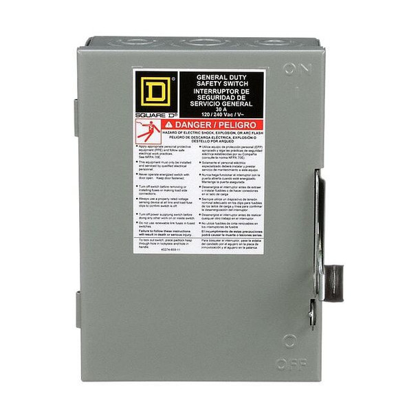 Square D Fusible, Safety Switch, General Duty, 240 V, 2PST, NEMA 1 D211N