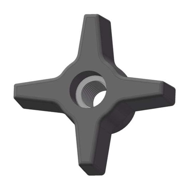 Four Prong Knob, 1/4-20 Thread Size, 1.125"L, Thru Tap, Steel
