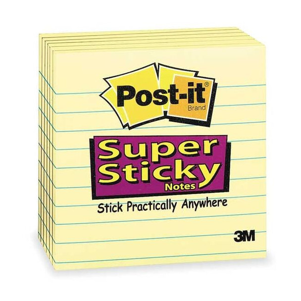 Post-It Super Sticky Notes,4x4 In.,Yellow,PK6 675-6SSCY