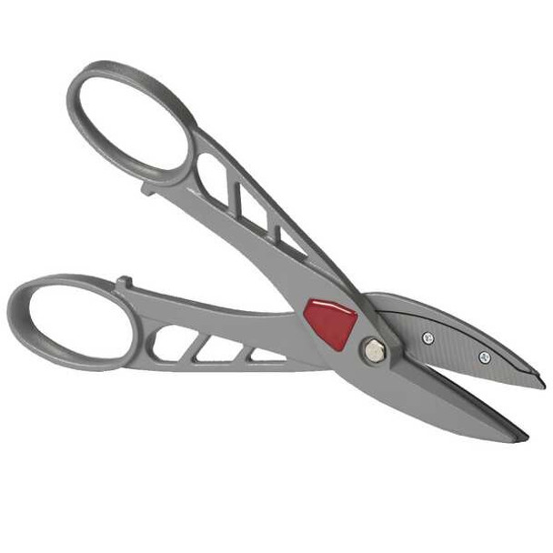 Tinners Snip, Straight, 12 in, Aluminum Frame, Cutlery Grade Steel Inset Blades