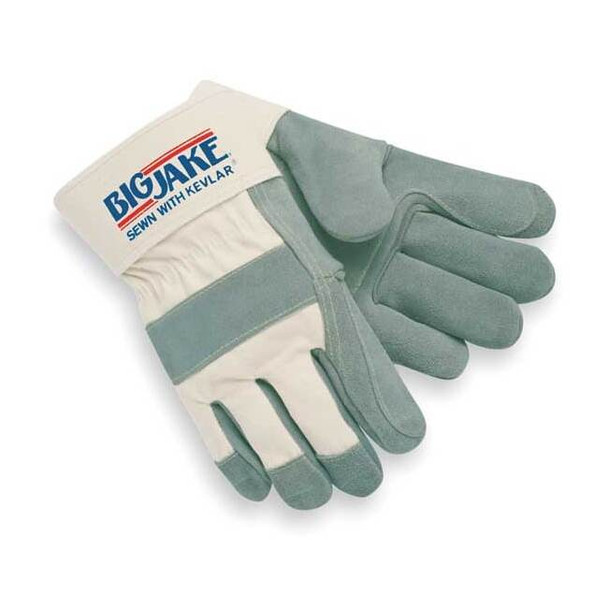 Leather Gloves, Cowhide, Safety Cuff, Wing Thumb, Full Finger, Gray, XL, 1 PR