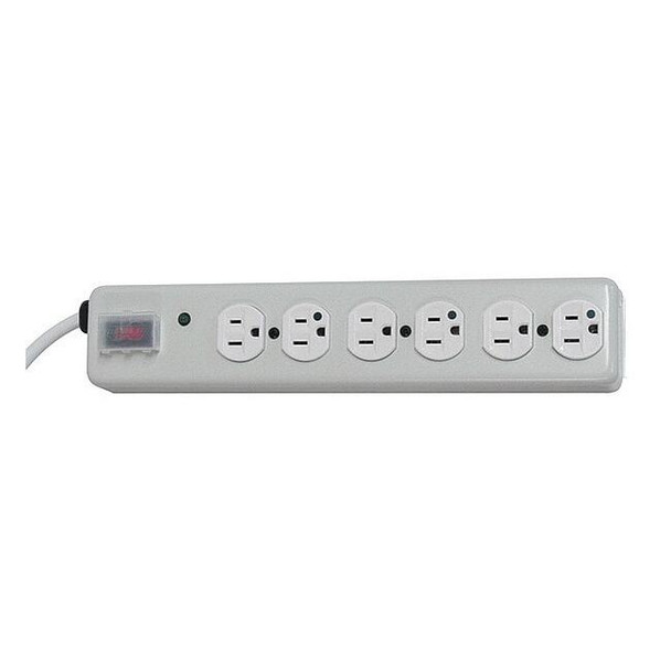 Outlet Strip, Surge, Hospital Grade, 6 5-15R-HG, 5-15P-HG, 15 ft., White