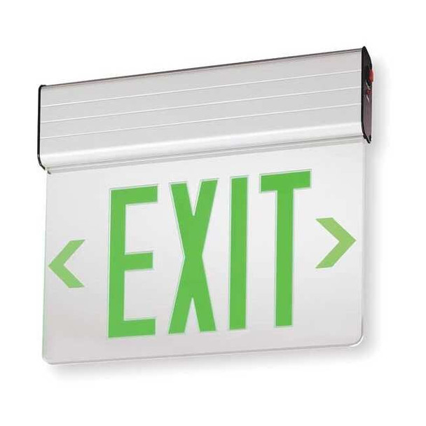 Edge-lit Exit Sign, Silver, 2 Face(s), LED, Universal Mount, Not Battery Powered