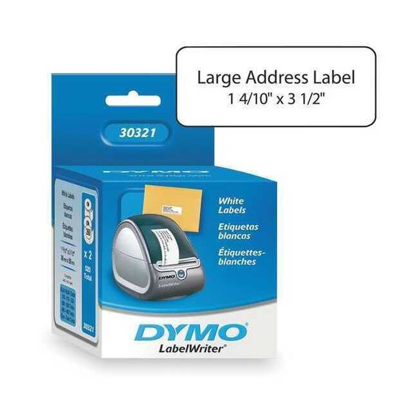 Printer Label, 1 3/8 in Label W, 3 1/2 in Label H, 260 Labels per Roll, White