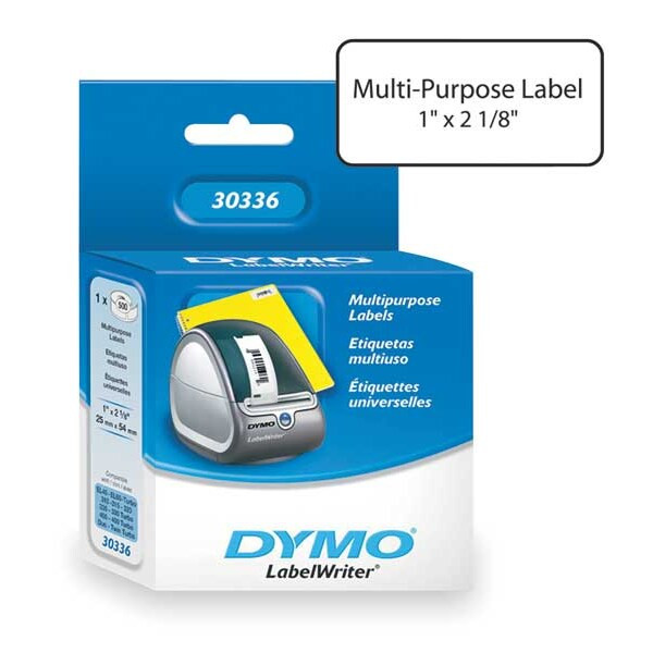 Printer Label, 1 in Label W, 2 1/8 in Label H, 500 Labels per Roll, White