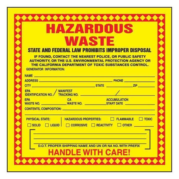 Accuform DOT Handling Label, Vinyl, 6" W, 6" H MHZWCAEVC
