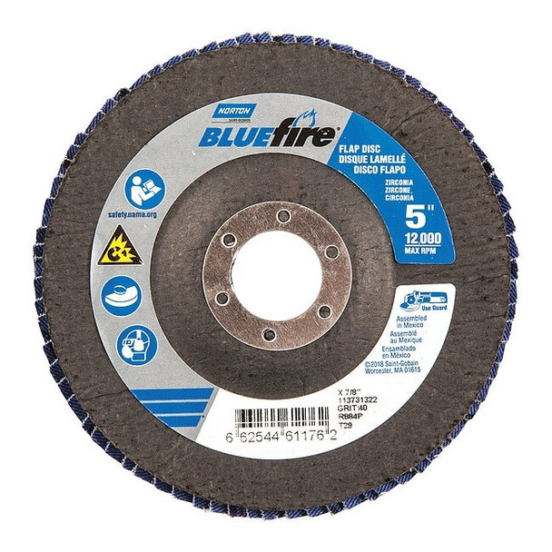 Norton Abrasives Fiber Disc,5 in Dia,7/8in Arbor,P40 Grit 66254461176