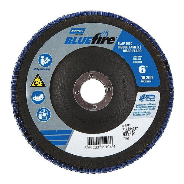 Norton Abrasives Fiber Disc,6 in Dia,7/8in Arbor,P60 Grit 66623399194