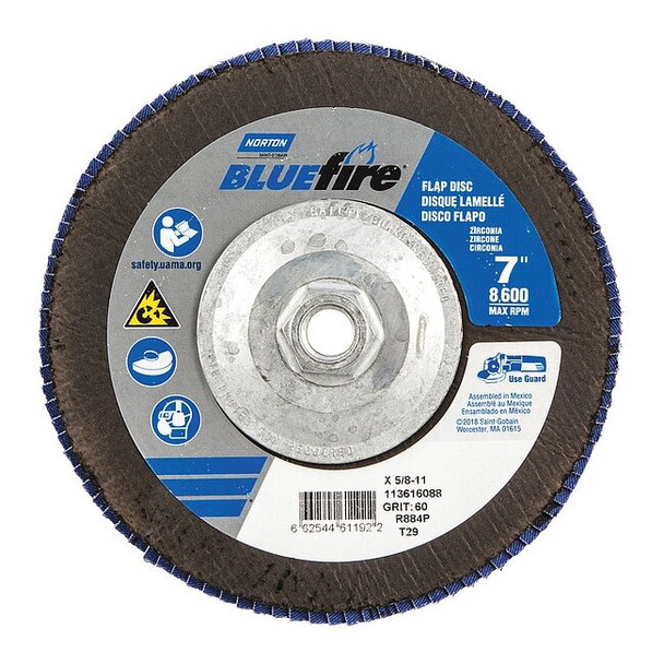 Norton Abrasives Flap Disc,7 In x 60 Grit,5/8-11 66254461192