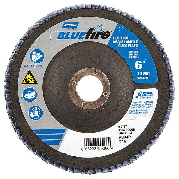 Norton Abrasives Flap Disc,6 In x 24 Grit,7/8 66623399066