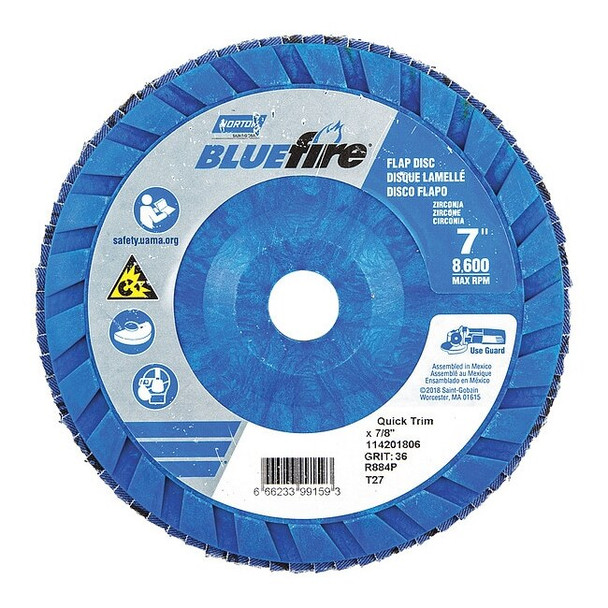 Norton Abrasives Flap Disc,7 In x 36 Grit,7/8 66623399159