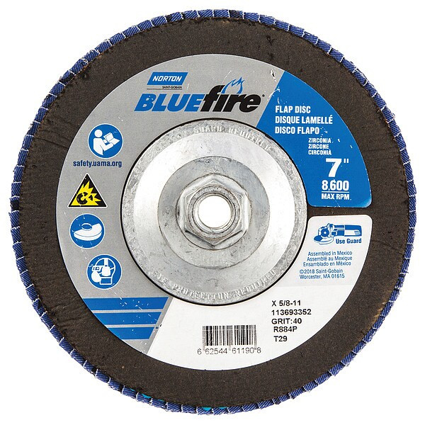 Norton Abrasives Flap Disc,7 In x 40 Grit,5/8-11 66254461190