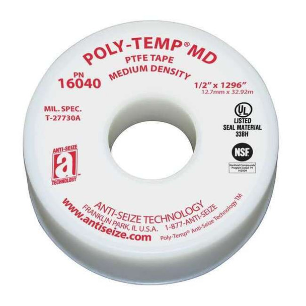 Anti-Seize Technology Thread Sealant Tape,1/2 In. W,1296 In. L 16040