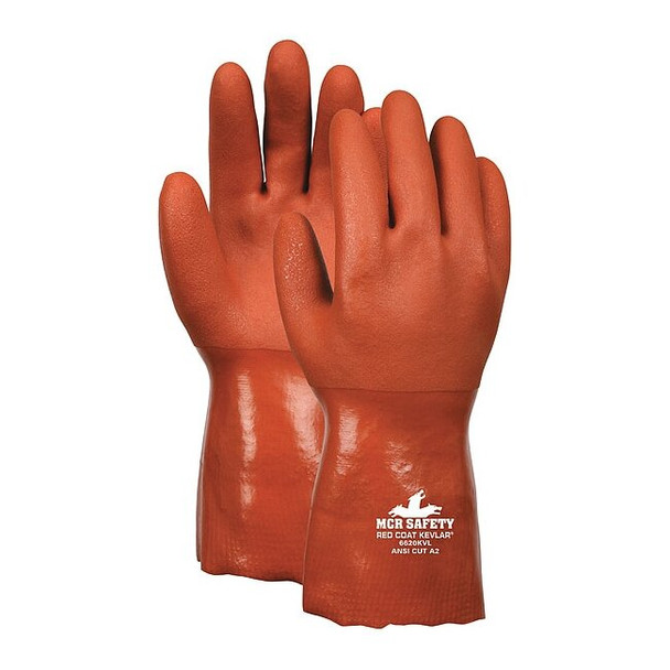 Redcoat Chemical Resistant Gloves, PVC, 12 in L, 18.00 mil, Red, L, 12 PK