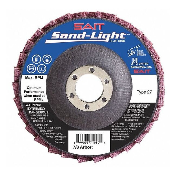 SAIT 71982 Sand-Light Flap Discs, 4-1/2" x 7/8", Medium (Maroon)