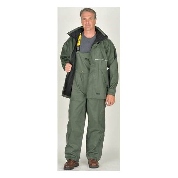 Rain Bib Pants, 100% Nylon, 32 1/2 in Inseam, 39 in Waist, Black, XL