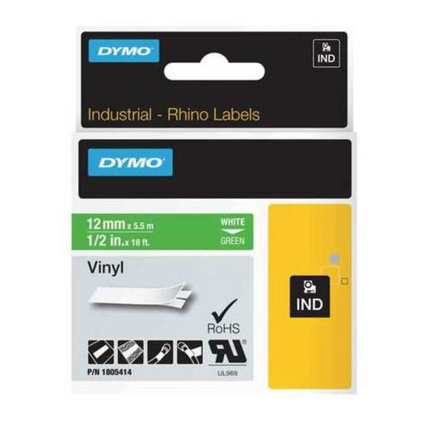 Dymo Label Tape Cartridge, White/Green, Labels/Roll: Continuous 1805414