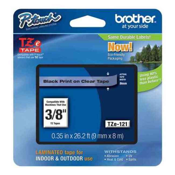 Brother Label/Ribbon Cartridge, Clear, Gloss, 3/8 in W TZE121G
