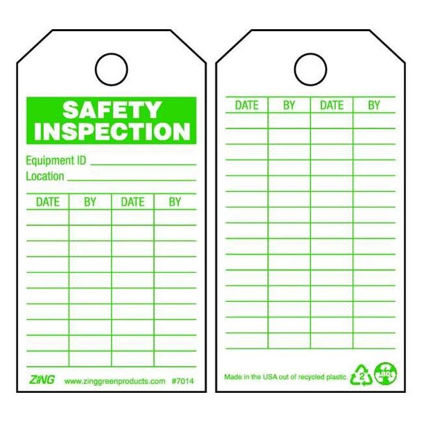Zing Tag, Safety, Plastic, 5 3/4 in H x 3 in W, White, Rectangle, 10 PK 7014