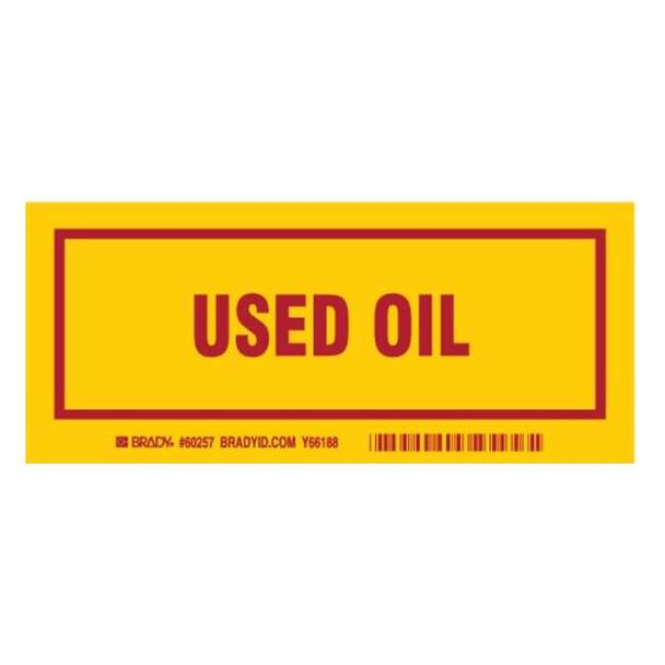 Brady DOT Handling Label, Used Oil, Polyester, 7" W, 3" H 60257