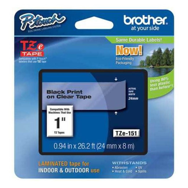 Brother Label/Ribbon Cartridge, Clear, Gloss, 1 in W TZE151G