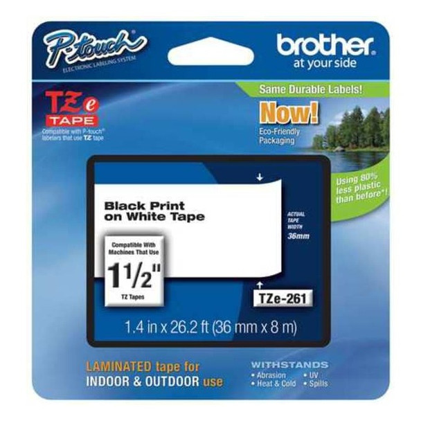 Brother Label/Ribbon Cartridge, White, 1-1/2 in W TZE261G