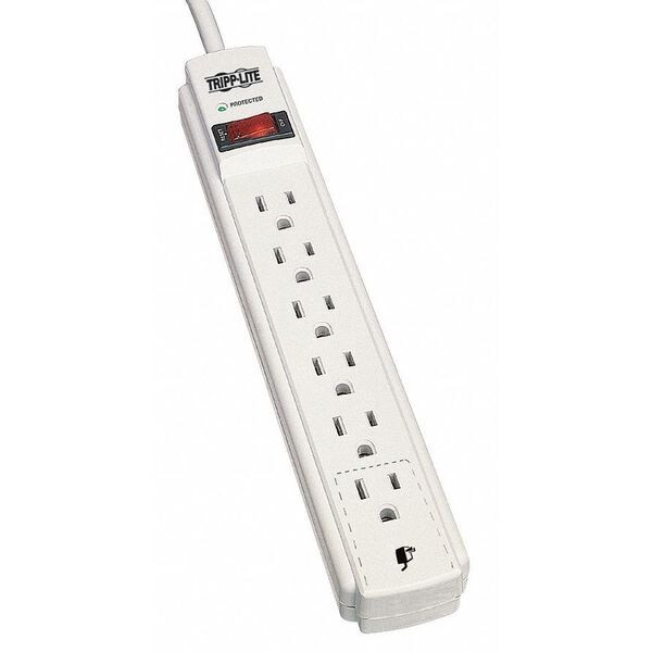 Tripp Lite Outlet Strip, Surge, 6 5-15R, 5-15P, 15 ft., Light Gray TLP615