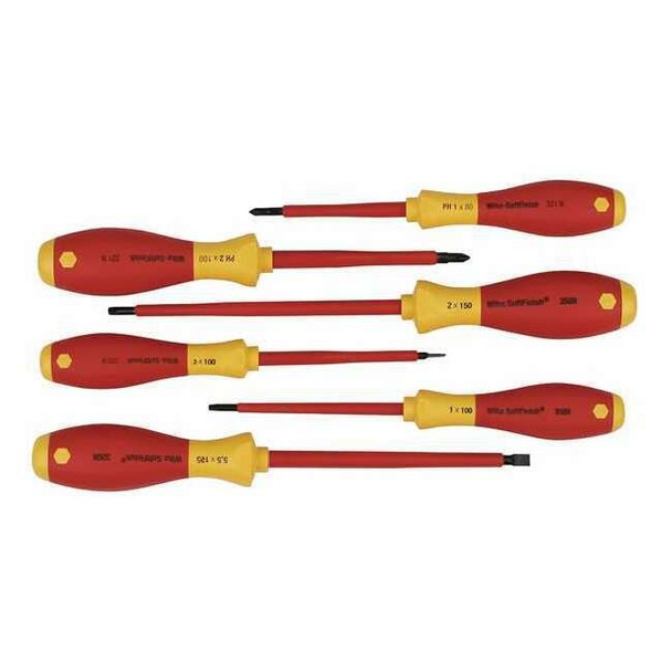 Wiha Insulated Screwdriver Set, Slotted/Phillips, Square, 6 pcs 35891