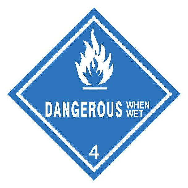 4" x 4", DOT Label, Dangerous When Wet LegendWhite on Blue,PK25