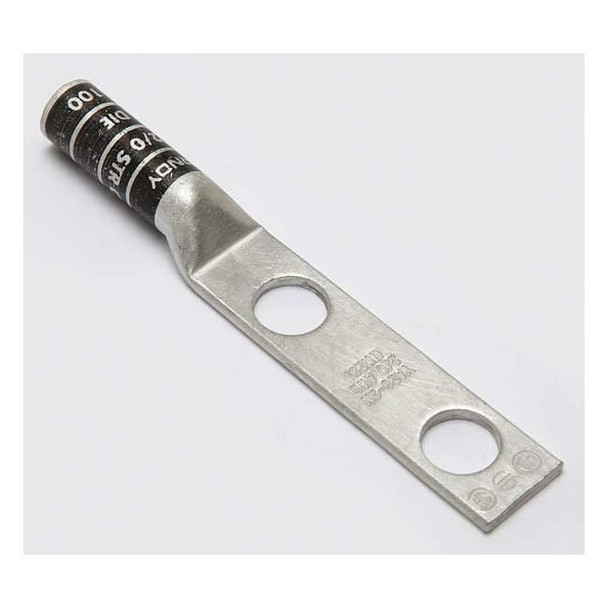Two-Hole Compression Lug, 2/0 AWG Max, 1/2 in Stud, Long Barrel, Copper, Black