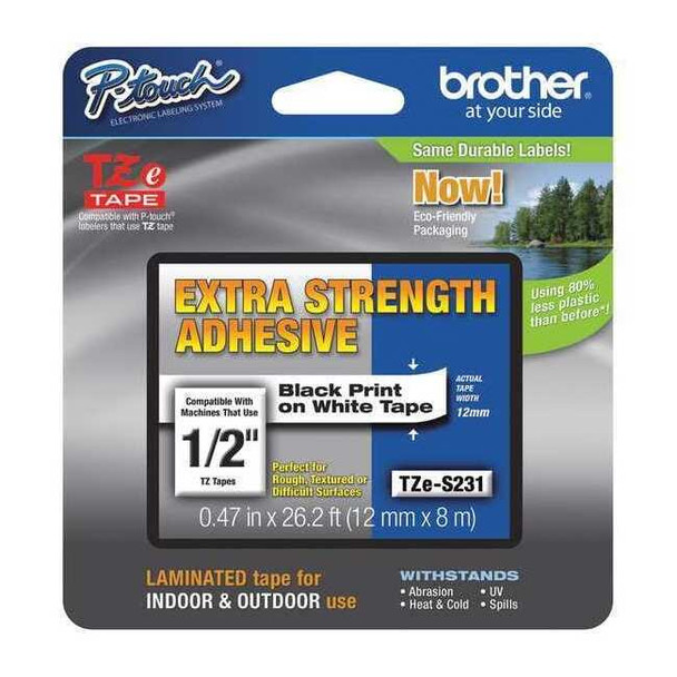 Brother Label/Ribbon Cartridge, White, Gloss, 1/2 in W TZES231G