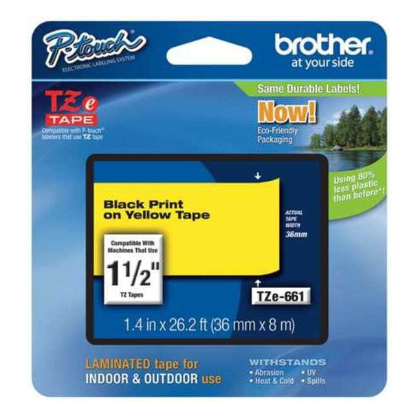 Brother Label/Ribbon Cartridge, Yellow, 1-1/2 in W TZE661G