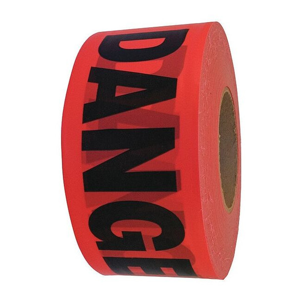 Barricade Tape, Danger, Red, 3 in Wide x 1,000 ft Length, Polyethylene, 3 mil