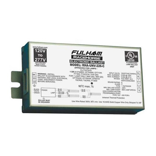 Fulham CFL Ballast,Electr,120 to 277V,5-1/16inL RHA-UNV-226-C