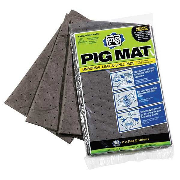 Pig Sorbent Pad, 42 1/4 oz, 15 in x 20 in, Universal, Gray, 3 PK 25306