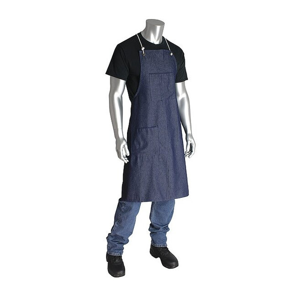 Disposable Bib Apron, Vinyl, Sewn, 8 mil, 45 in, Blue, 45 in x 36 in, 12 PK