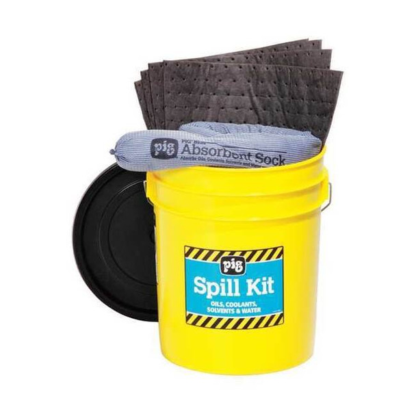 Spill Kit, 4 gal Volume Absorbed per Kit, 5 gal Capacity, Bucket, Yellow, 21